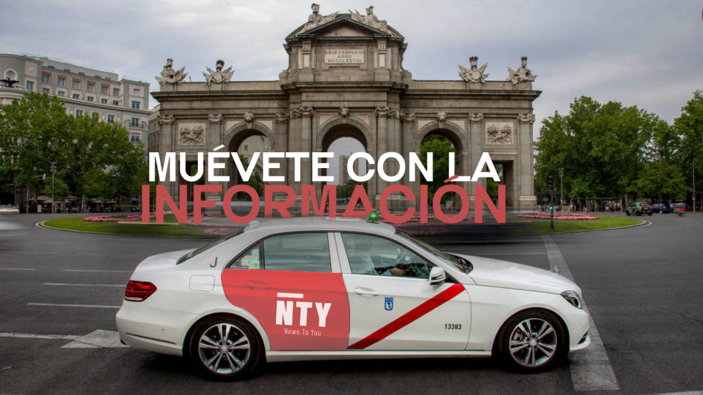 Foto principal del post del acuerdo con los taxis para la Sala de Noticias de NTY. Hay un taxi con los colores de NTY y el slogan "Muévete con la información"